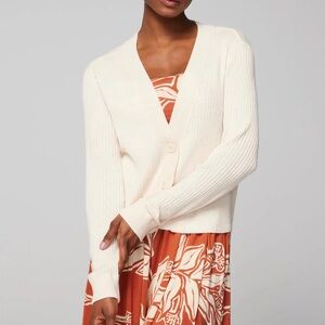 Soma Cream Ribbed Knit Long Sleeve Button Crop Cardigan Sweater Size Large